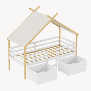 Letto Casetta per Bambini Surnadal con Materasso 90x200 cm Cassetti e Sbarre [en.casa] 