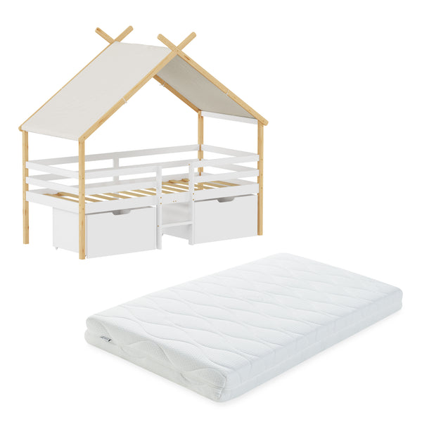 Letto Casetta per Bambini Surnadal con Materasso 90x200 cm Cassetti e Sbarre [en.casa] 