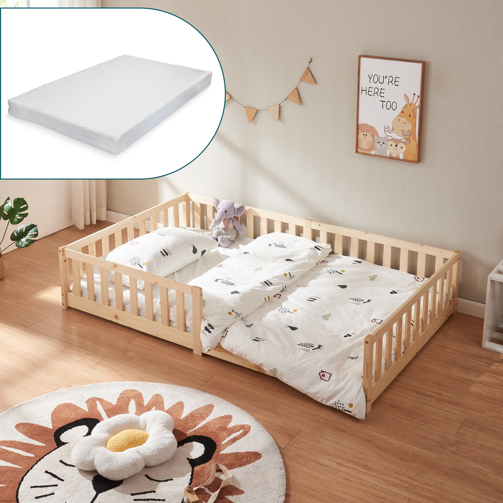 Letto Montessori per Cameretta Tanna in Legno di Pino con Materasso a Schiuma Fredda - Vari Colori e Misure [en.casa]