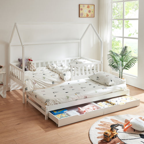 Letto a Casetta per Cameretta Aarghonmaa in Legno di Pino con Letto Estraibile e 2 Cassetti 90x200 cm [en.casa]