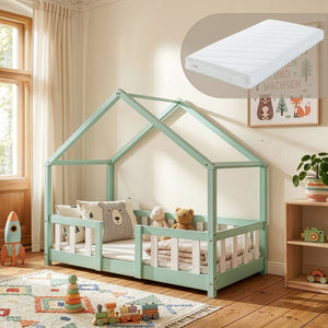 Letto per Cameretta Treviolo a Forma di Casetta in Stile Montessori con Materasso [en.casa]