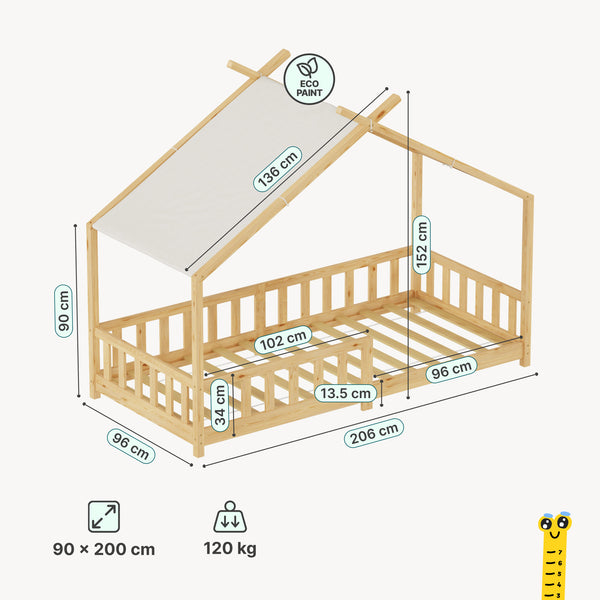 Letto a casa Rila in stile Montessori con protezione anticaduta 90x200 cm [en.casa]