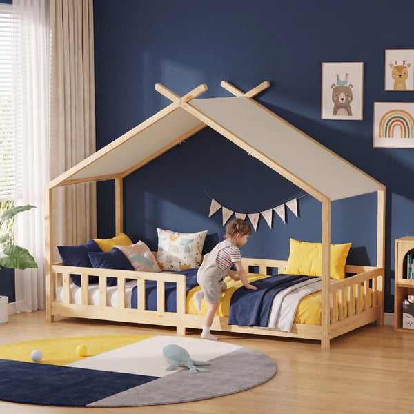 Letto a casa Rila in stile Montessori con materasso e protezione anticaduta 90x200 cm [en.casa]
