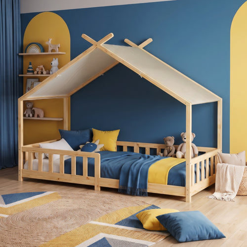 Letto a casa Rila in stile Montessori con protezione anticaduta 90x200 cm [en.casa]