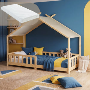 Letto a casa Rila in stile Montessori con materasso e protezione anticaduta 90x200 cm [en.casa]