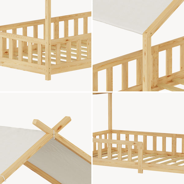 Letto a casa Rila in stile Montessori con protezione anticaduta 90x200 cm [en.casa]
