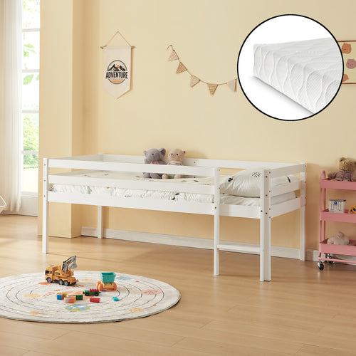 Lettino per bambini Siikalatva con materasso 90x200cm Bianco [en.casa]
