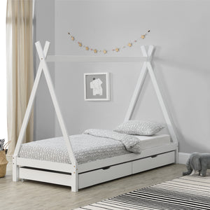 Lettino a Forma di Tenda Indiana con 2 Cassetti Portaoggetti Lettino 90 x 200 cm Montessori Lettino Tipi in Legno di Pino