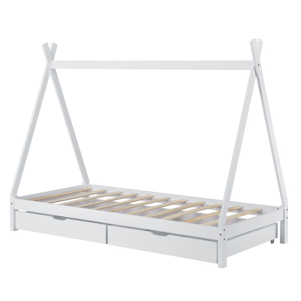 Lettino a Forma di Tenda Indiana con 2 Cassetti Portaoggetti Lettino 90 x 200 cm Montessori Lettino Tipi in Legno di Pino