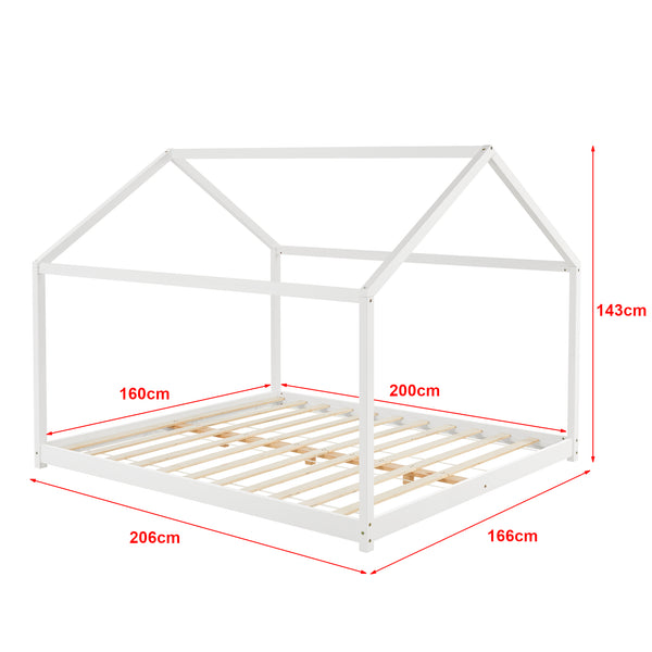 Letto per Cameretta 'Cerro' a Forma di Casetta in Legno di Pino - Bianco [en.casa]