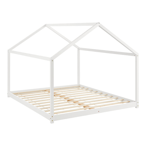 Letto per Cameretta 'Cerro' a Forma di Casetta in Legno di Pino - Bianco [en.casa]