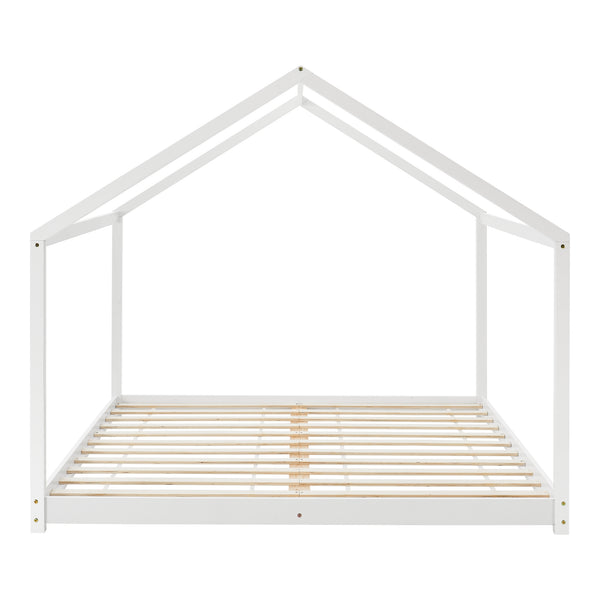 Letto per Cameretta 'Cerro' a Forma di Casetta in Legno di Pino - Bianco [en.casa]