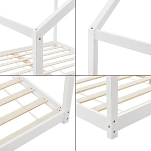 Letto per Cameretta 'Cerro' a Forma di Casetta in Legno di Pino - Bianco [en.casa]