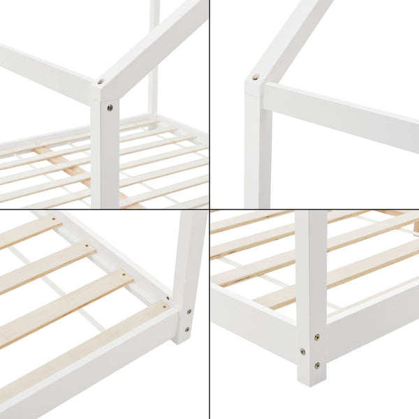Letto per Cameretta 'Cerro' a Forma di Casetta in Legno di Pino - Bianco [en.casa]