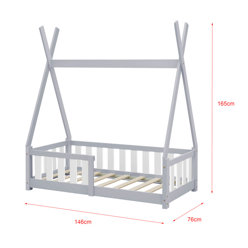 Schizzo in scala Letto a Capanna Helsingborg con Sponde e Materasso 70 x 140 cm [en.casa] 