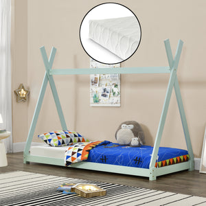 [en.casa] Letto per Bambini 90 x 200 cm con Materasso a Schiuma Fredda Design Teepee Indiano Lettino a Tenda Legno di Pino