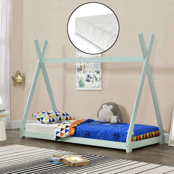 [en.casa] Letto per Bambini 90 x 200 cm con Materasso a Schiuma Fredda Design Teepee Indiano Lettino a Tenda Legno di Pino