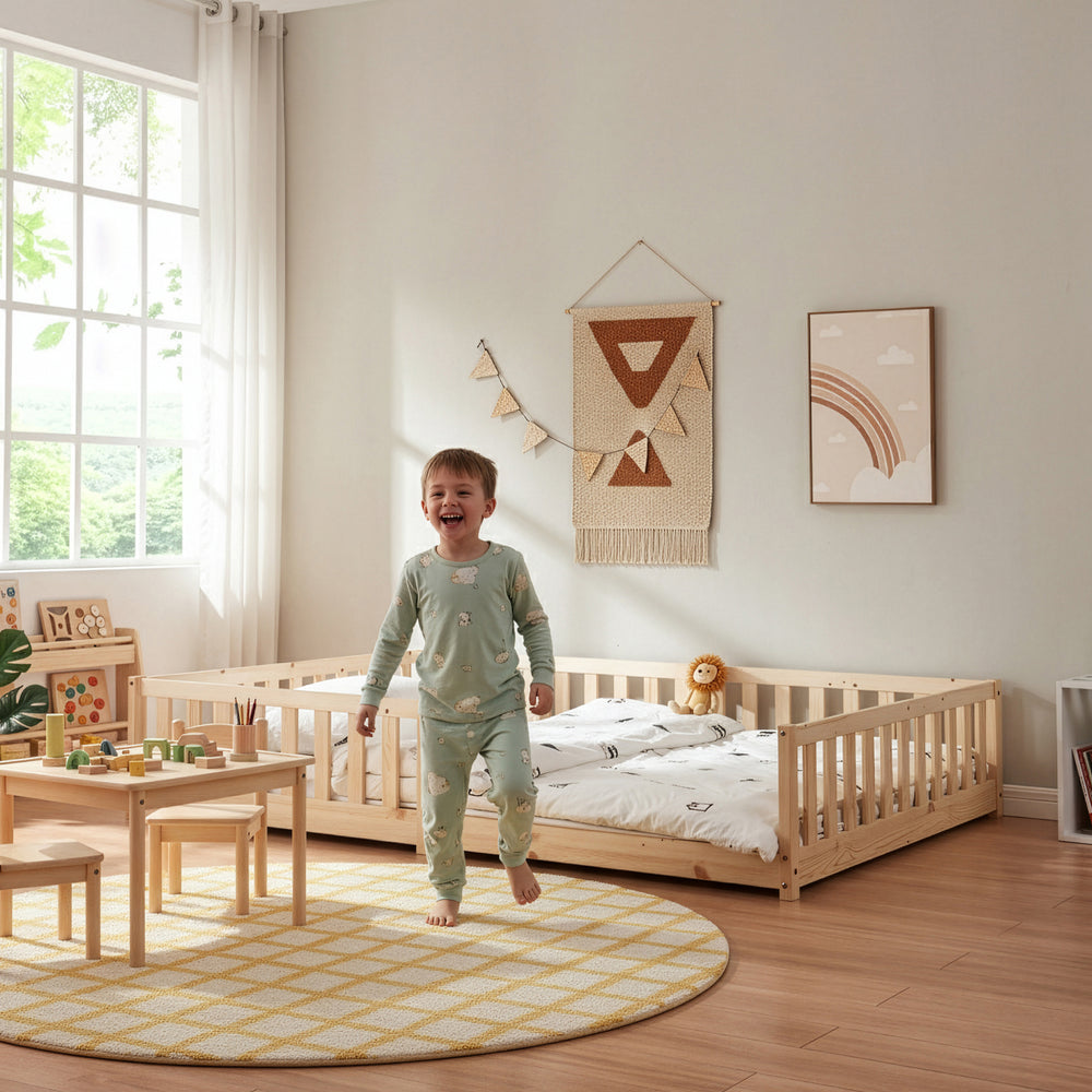 Letto Montessori per Cameretta Tanna in Legno di Pino con Materasso a Schiuma Fredda - Vari Colori e Misure [en.casa]