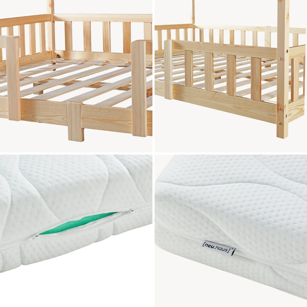 Letto per Cameretta Treviolo a Forma di Casetta in Stile Montessori con Materasso [en.casa]