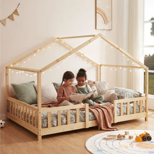Letto per Cameretta Treviolo a Forma di Casetta in Stile Montessori con Materasso [en.casa]