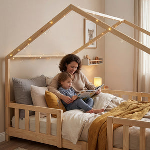 Letto per Cameretta Treviolo a Forma di Casetta in Stile Montessori con Materasso [en.casa]