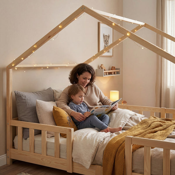 Letto per Cameretta Treviolo a Forma di Casetta in Stile Montessori con Materasso [en.casa]