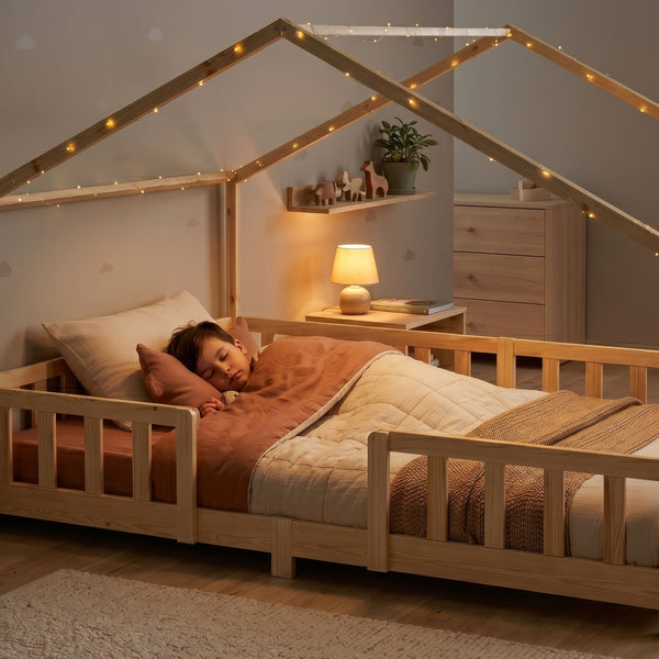 Letto per Cameretta Treviolo a Forma di Casetta in Stile Montessori con Materasso [en.casa]