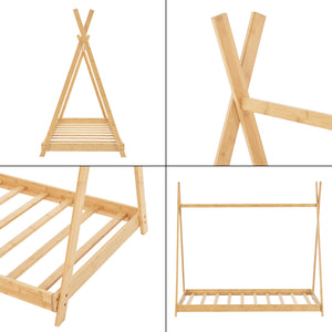 Letto 'Vimpeli' a Forma di Tenda Indiana con Materasso - Bambù Naturale [en.casa]