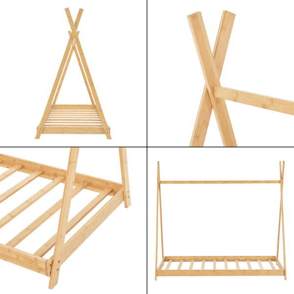 Letto 'Vimpeli' a Forma di Tenda Indiana con Materasso - Bambù Naturale [en.casa]