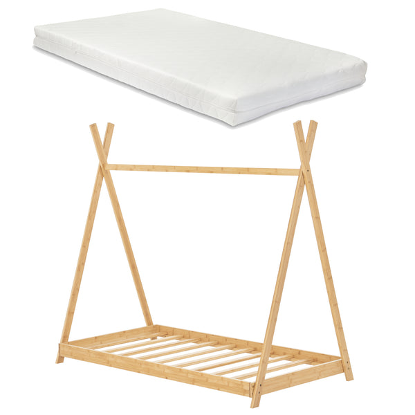 Letto 'Vimpeli' a Forma di Tenda Indiana con Materasso - Bambù Naturale [en.casa]