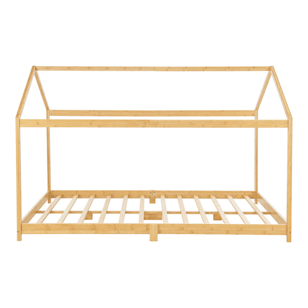 Letto Casetta per Cameretta ’Vindafjord’ con Materasso - Bambù Naturale [en.casa]