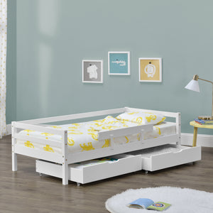 Letto per Bambino / Gioventú con 2 Cassetti Portabiancherie 70x140 / 80x160 / 90x200 cm Lettino in Legno di Pino con Corrimano Laterale - Vari Colori