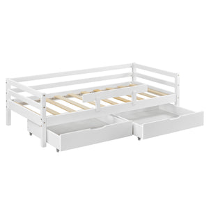 Letto per Bambino / Gioventú con 2 Cassetti Portabiancherie 70x140 / 80x160 / 90x200 cm Lettino in Legno di Pino con Corrimano Laterale - Vari Colori