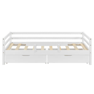 Letto per Bambino / Gioventú con 2 Cassetti Portabiancherie 70x140 / 80x160 / 90x200 cm Lettino in Legno di Pino con Corrimano Laterale - Vari Colori