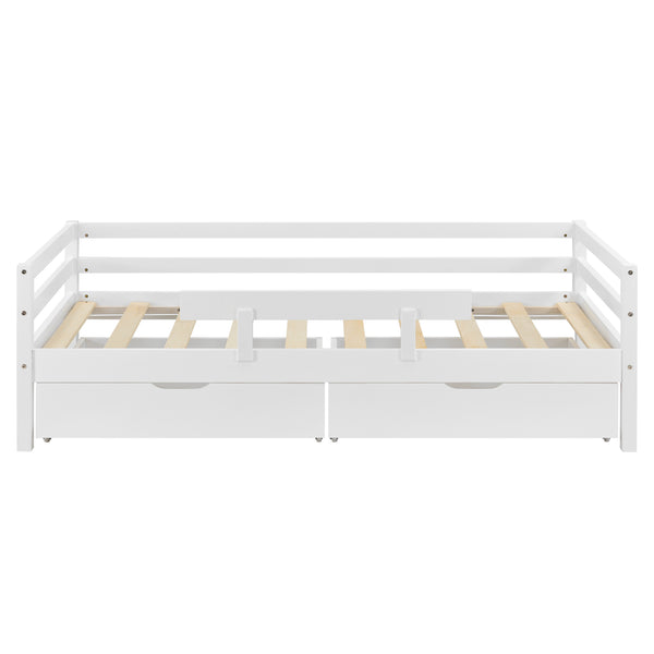 Letto per Bambino / Gioventú con 2 Cassetti Portabiancherie 70x140 / 80x160 / 90x200 cm Lettino in Legno di Pino con Corrimano Laterale - Vari Colori