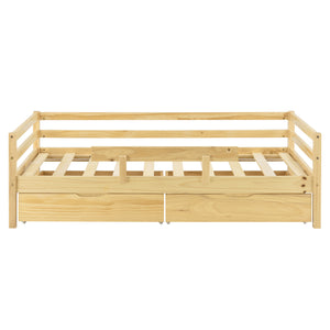 Letto per Bambino/Gioventú con Materasso a Schiuma Fredda 70x140 / 80x160 / 90x200 cm Lettino in Legno di Pino con Corrimano Laterale e 2 Cassetti Portabiancherie - Vari Colori