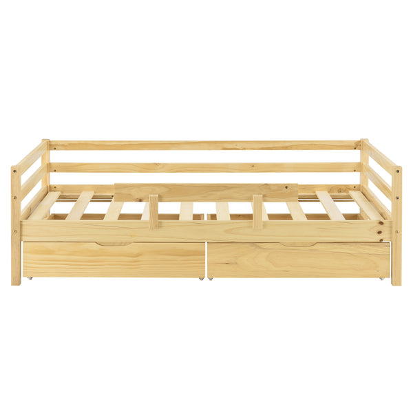 Letto per Bambino/Gioventú con Materasso a Schiuma Fredda 70x140 / 80x160 / 90x200 cm Lettino in Legno di Pino con Corrimano Laterale e 2 Cassetti Portabiancherie - Vari Colori
