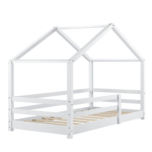 Letto per Bambino a Forma di Casetta con Barriere di Sicurezza e Materasso Ortopedico 70x140/80x160/90x200 cm Lettino in Legno di Pino con Sponde - Vari Colori
