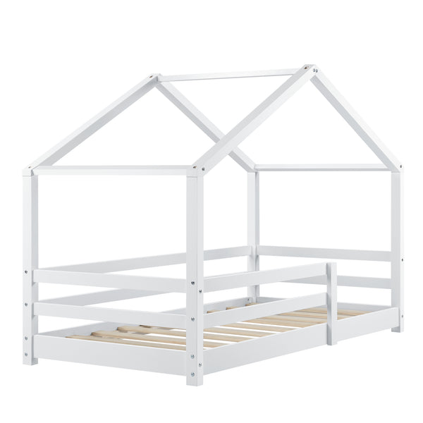 Letto per Bambino a Forma di Casetta con Barriere di Sicurezza e Materasso Ortopedico 70x140/80x160/90x200 cm Lettino in Legno di Pino con Sponde - Vari Colori