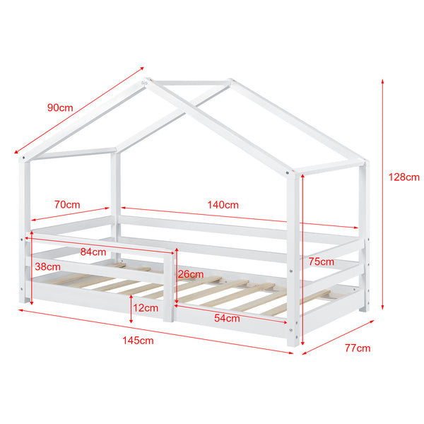 Letto per Bambino a Forma di Casetta con Barriere di Sicurezza e Materasso Ortopedico 70x140/80x160/90x200 cm Lettino in Legno di Pino con Sponde - Vari Colori