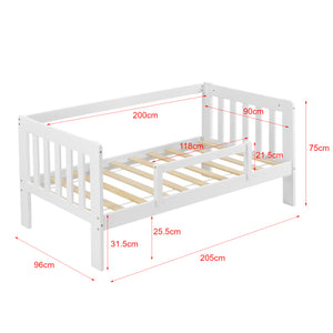Letto per Bambino con Materasso a Schiuma Fredda 140x70 / 160x80 / 200x90 cm Lettino in Legno di Pino con Corrimano Laterale e Piedini Alti - Vari Colori