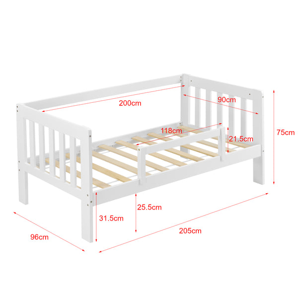 Letto per Bambino con Materasso a Schiuma Fredda 140x70 / 160x80 / 200x90 cm Lettino in Legno di Pino con Corrimano Laterale e Piedini Alti - Vari Colori