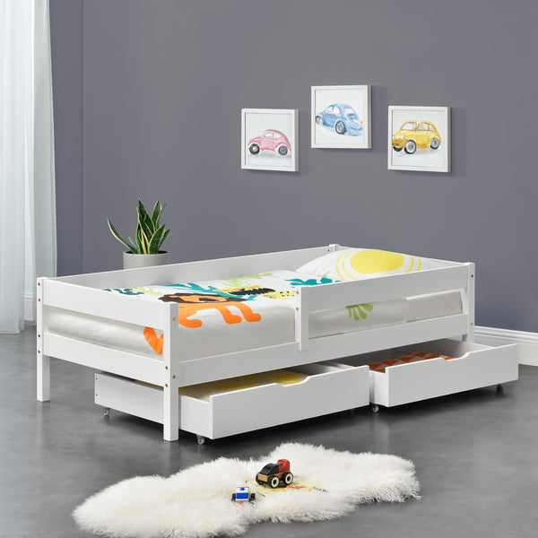 Letto per Bambino/Gioventú con 2 Cassetti 70x140 / 80x160 / 90x200 cm Lettino in Legno di Pino con Barriere di Protezione - Vari Colori 