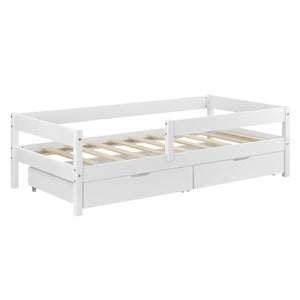 Letto per Bambino/Gioventú con 2 Cassetti 70x140 / 80x160 / 90x200 cm Lettino in Legno di Pino con Barriere di Protezione - Vari Colori 