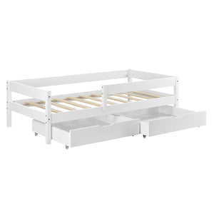 Letto per Bambino/Gioventú con 2 Cassetti 70x140 / 80x160 / 90x200 cm Lettino in Legno di Pino con Barriere di Protezione - Vari Colori 