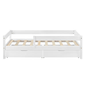 Letto per Bambino/Gioventú con 2 Cassetti 70x140 / 80x160 / 90x200 cm Lettino in Legno di Pino con Barriere di Protezione - Vari Colori 