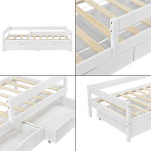 Letto per Bambino/Gioventú con 2 Cassetti 70x140 / 80x160 / 90x200 cm Lettino in Legno di Pino con Barriere di Protezione - Vari Colori 