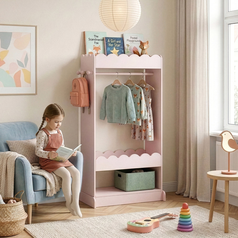 Guardaroba Vestnes per Cameretta con Specchio - Rosa [en.casa]