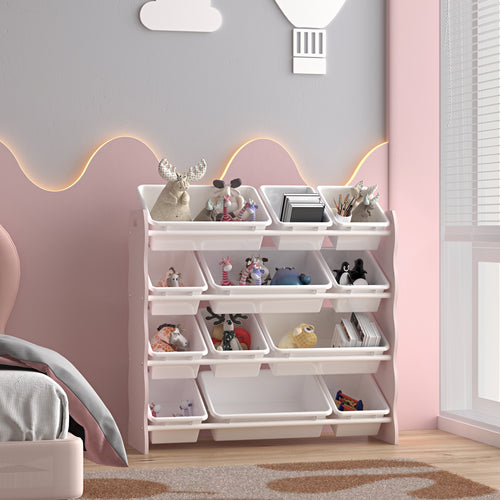 Kinderregal Vestnes mit 12 Aufbewahrungsboxen 78x86x27 cm Cotton Candy/Weiß [en.casa] - premiumXL