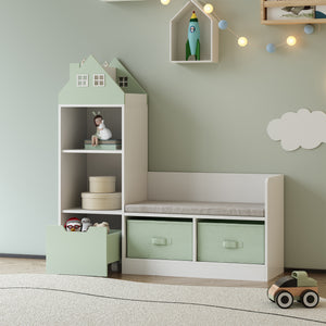 Panca per bambini con scaffale Vipsali 100x99x30 cm Verde menta/Bianco [en.casa]